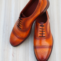 Crafted Leather Classic Tan Patina Leather Lace up Dress Shoes - Thumbnail 1