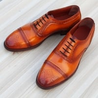 Crafted Leather Classic Tan Patina Leather Lace up Dress Shoes - Thumbnail 3