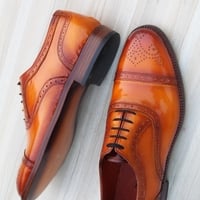 Crafted Leather Classic Tan Patina Leather Lace up Dress Shoes - Thumbnail 4