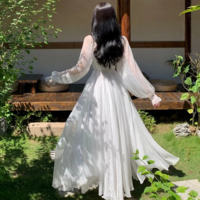 Beautiful White Tulle Long Sleeve Fairy Prom Dress - Thumbnail 1