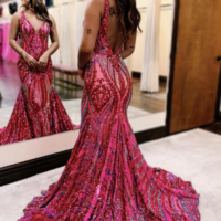 Gorgeous Mermaid V Neck Sequins Prom Dresses - Thumbnail 1