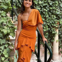 Chic Orange Velvet Mermaid Prom Evening Dress - Thumbnail 1
