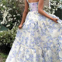 A-Line Floral Pattern Chiffon Prom Dresses - Thumbnail 1