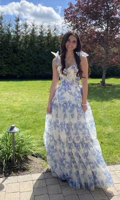 A-Line Floral Pattern Chiffon Prom Dresses