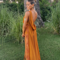 Chic One Shoulder Yellow Lace Prom Dress With Split - Thumbnail 1