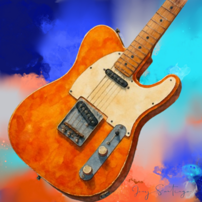 Orange Electric Guitar Art Print