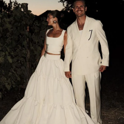 Fashion white two piece long prom dress wedding dress