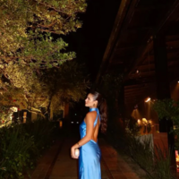 Sheath Blue Open Back Sexy Evening Dresses - Thumbnail 1