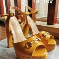 High platform metal buckle thick heel sandals 4 colors - Thumbnail 1