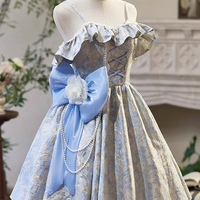 Blue Floral Print Short A-Line Prom Party Dress - Thumbnail 1