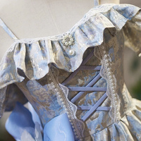 Blue Floral Print Short A-Line Prom Party Dress - Thumbnail 3