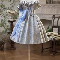 Blue Floral Print Short A-Line Prom Party Dress - Thumbnail 4