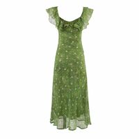 Retro pastoral style fresh green bottom small floral ruffle dress - Thumbnail 1