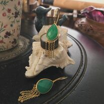 Green onyx Fringe earring, Brass 18k gold plated, Handcrafted earring for women, Gifts jewelry, Gifts for her