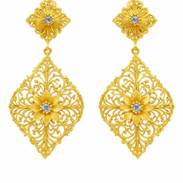 Turkish Designer Handmade Earrings – Blue Topaz Gemstone, Brass with 18K Gold Plating