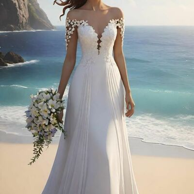Simple wedding dress, lace appliques bridal dress bridal gown - Thumbnail 2