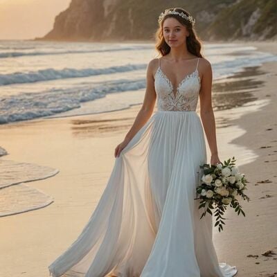Simple wedding dress, sexy lace beach boho bridal dress bridal gown