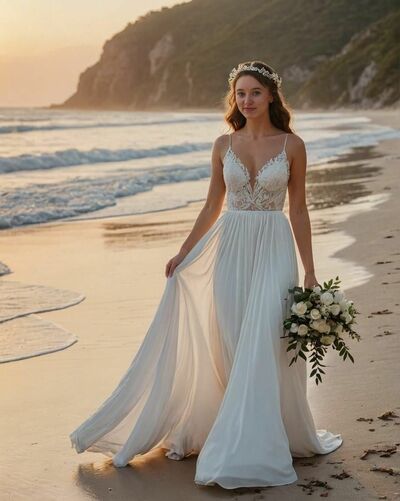 Simple Wedding Dress, Sexy Lace Beach Boho Bridal Dress Bridal Gown