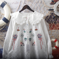 Sweet and lovely ruffled doll collar graffiti embroidery blouses - Thumbnail 3