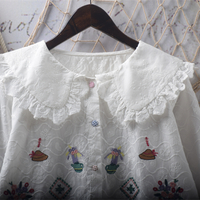Sweet and lovely ruffled doll collar graffiti embroidery blouses - Thumbnail 4