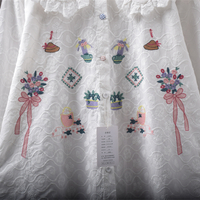 Sweet and lovely ruffled doll collar graffiti embroidery blouses - Thumbnail 7