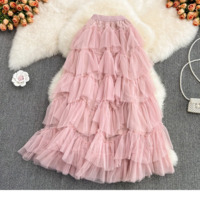 Tulle Layered Flowy Maxi Skirt with Elastic Waist - Thumbnail 6
