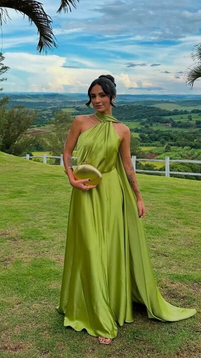 Green A Line One Shoulder Prom Dresses Evening Gowns Formal Party Gowns