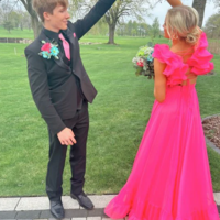 Hot Pink A-Line Long Backless Prom Dresses - Thumbnail 2