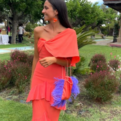 Elegant one shoulder orange peplum prom dress with ruffle hem