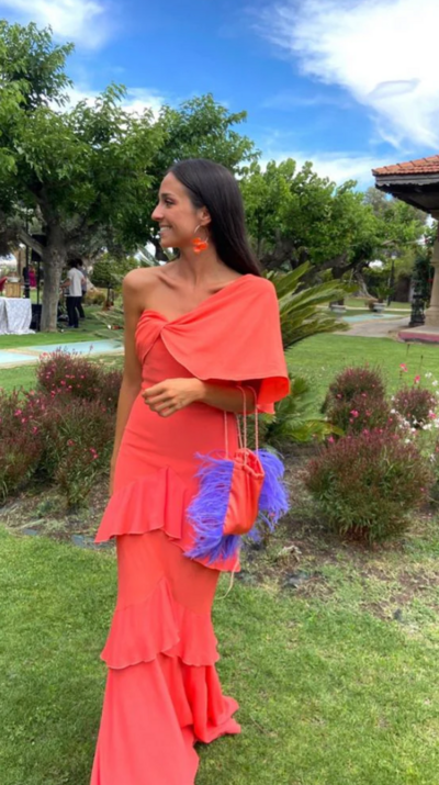 Elegant One Shoulder Orange Peplum Prom Dress with Ruffle Hem