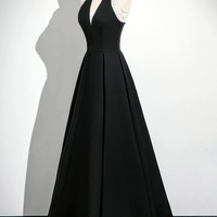 Simple Black A-Line Long Prom Party Dress - Thumbnail 1