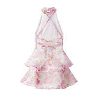 Fashion Print Slim Fit V-Neck Floral Skirt Dress - Thumbnail 1