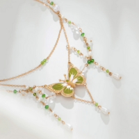 Multilayer Butterfly Pendant Tassel Necklace  - Thumbnail 4