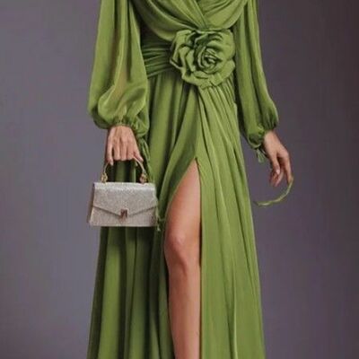 Elegant green a line long sleeve mother of the bride/ groom dresses formal evening dress