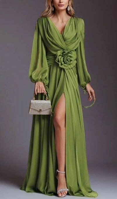 Elegant Green A Line Long Sleeve Mother Of The Bride/ Groom Dresses Formal Evening Dress