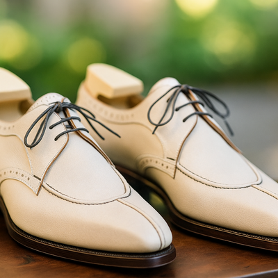 Handmade special edition for wedding festival white lace up shoes white dress shoes for groom - Thumbnail 2