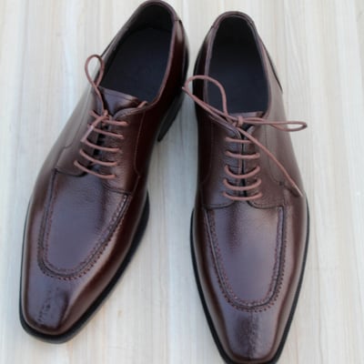 Crafted leather handmade men classic dark brown split toe derby oxford lace up dress shoes - Thumbnail 2