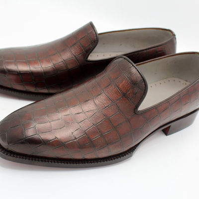 Crafted leather handmade men brown crocodile leather moccasin loafers dress shoes