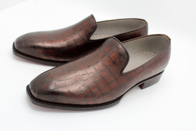 Crafted Leather Handmade Men Brown Crocodile Leather Moccasin Loafers Dress Shoes