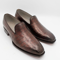 Crafted Leather Handmade Men Brown Crocodile Leather Moccasin Loafers Dress Shoes - Thumbnail 1