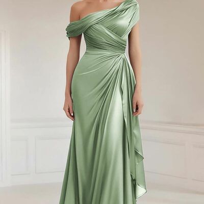 Green sheath prom dresses one shoulder evening gowns formal party gowns - Thumbnail 3