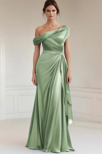 Green Sheath Prom Dresses One Shoulder Evening Gowns Formal Party Gowns