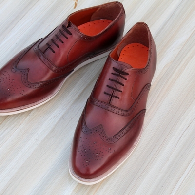 Crafted leather handmade brown leather wingtip oxford dress shoes - Thumbnail 1