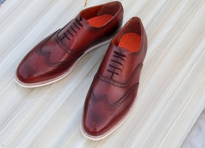 Crafted Leather Handmade Brown Leather Wingtip Oxford Dress Shoes