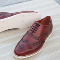 Crafted Leather Handmade Brown Leather Wingtip Oxford Dress Shoes - Thumbnail 1