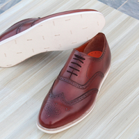 Crafted Leather Handmade Brown Leather Wingtip Oxford Dress Shoes - Thumbnail 3