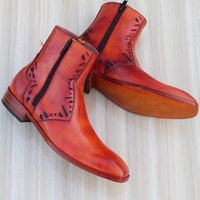 Crafted Leather Handmade Brown Leather Side Zipper Ankle High Jodhpur Boot - Thumbnail 1