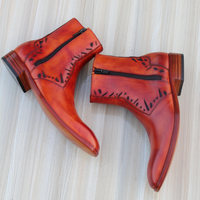 Crafted Leather Handmade Brown Leather Side Zipper Ankle High Jodhpur Boot - Thumbnail 2