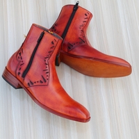 Crafted Leather Handmade Brown Leather Side Zipper Ankle High Jodhpur Boot - Thumbnail 4