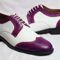 Crafted Leather Classic and Unique Purple White Oxford Dress Lace up Shoes For Men - Thumbnail 1